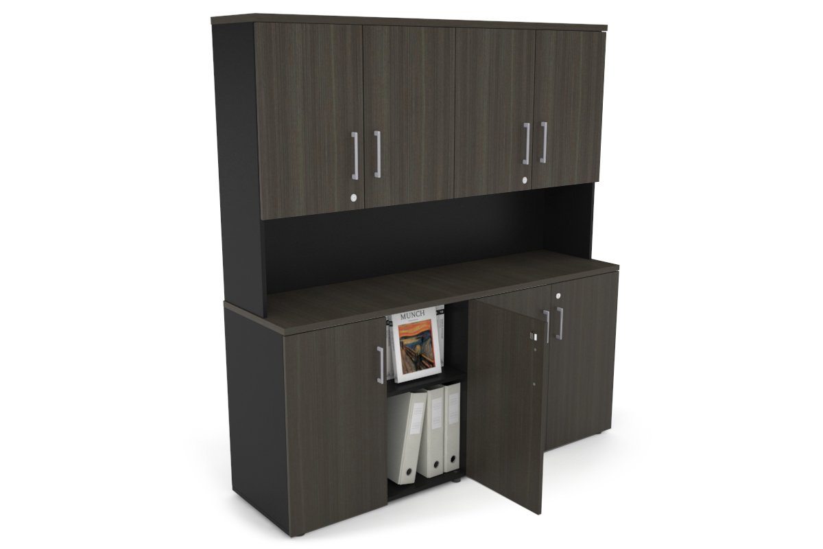 Uniform Small Storage Cupboard - Hutch with Doors [1600W x 750H x 450D] Jasonl Black dark oak silver handle
