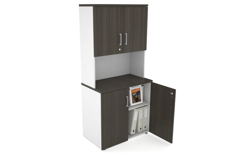 Uniform Small Storage Cupboard - Hutch with Doors [800W x 750H x 450D] Jasonl White dark oak silver handle