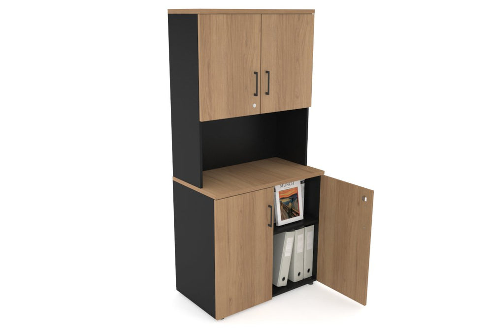 Uniform Small Storage Cupboard - Hutch with Doors [800W x 750H x 450D]-Black salvage oak black handle