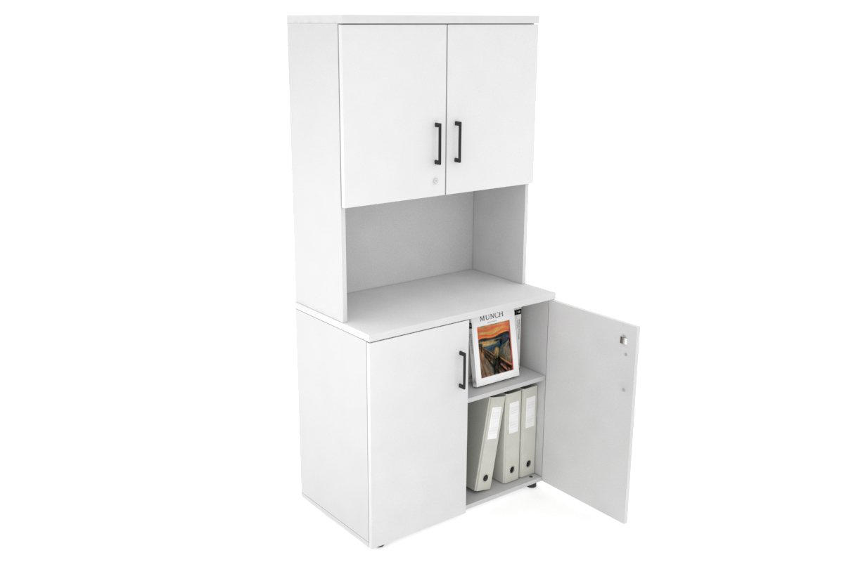 Uniform Small Storage Cupboard - Hutch with Doors [800W x 750H x 450D] Jasonl White white black handle