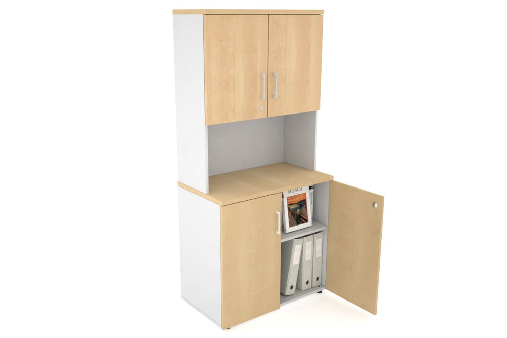 Uniform Small Storage Cupboard - Hutch with Doors [800W x 750H x 450D]-White maple white handle