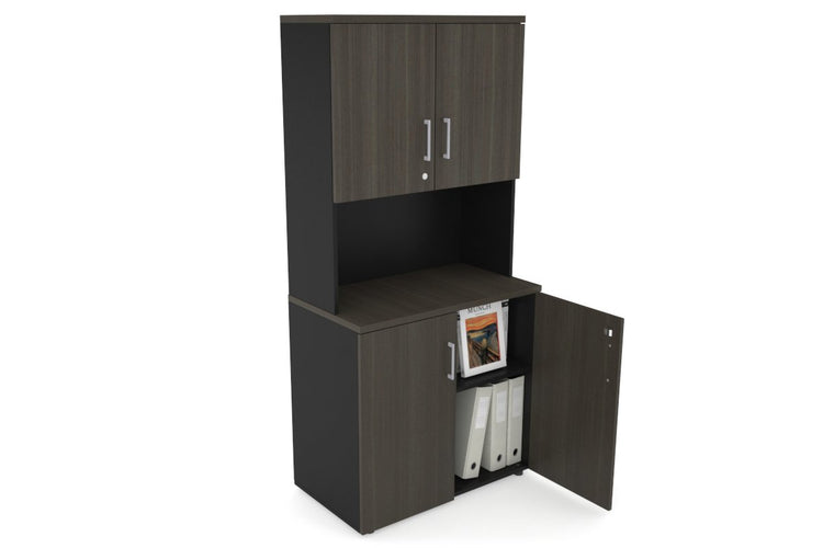 Uniform Small Storage Cupboard - Hutch with Doors [800W x 750H x 450D] Jasonl Black dark oak silver handle