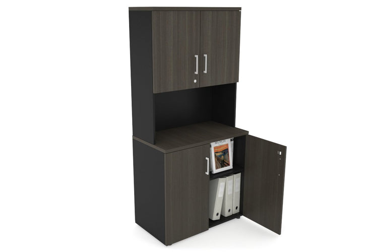 Uniform Small Storage Cupboard - Hutch with Doors [800W x 750H x 450D] Jasonl Black dark oak white handle