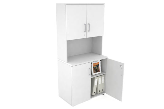 Uniform Small Storage Cupboard - Hutch with Doors [800W x 750H x 450D] Jasonl White white silver handle