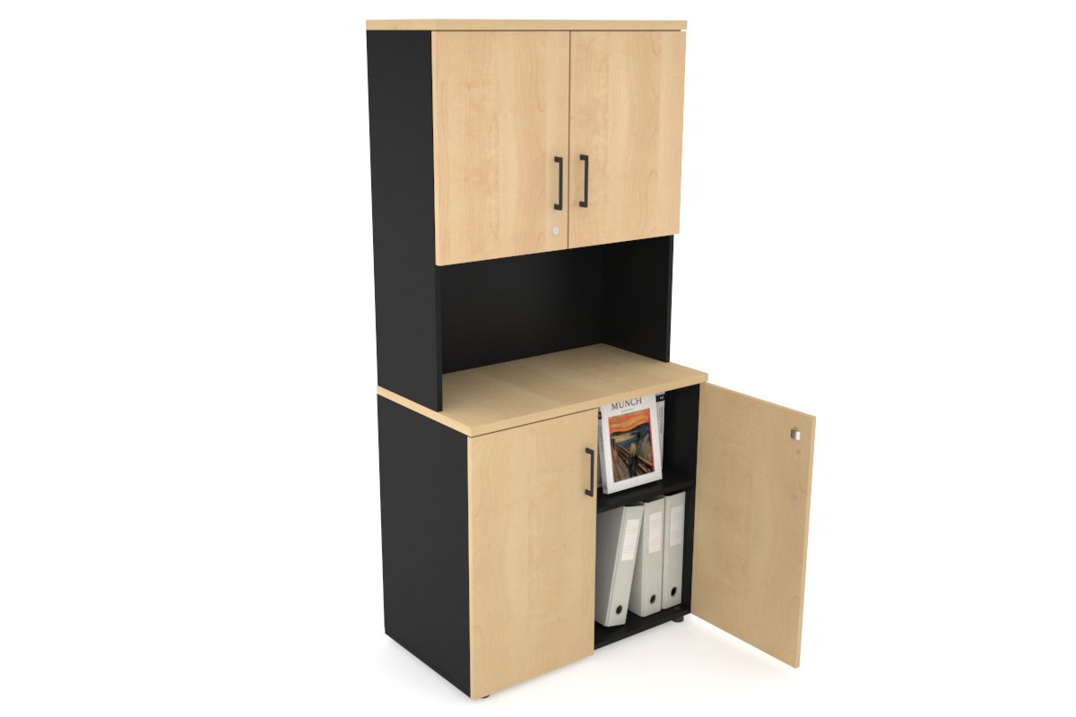 Uniform Small Storage Cupboard - Hutch with Doors [800W x 750H x 450D] Jasonl Black maple black handle