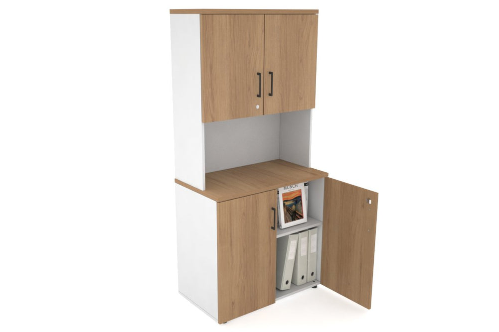 Uniform Small Storage Cupboard - Hutch with Doors [800W x 750H x 450D]-White salvage oak black handle
