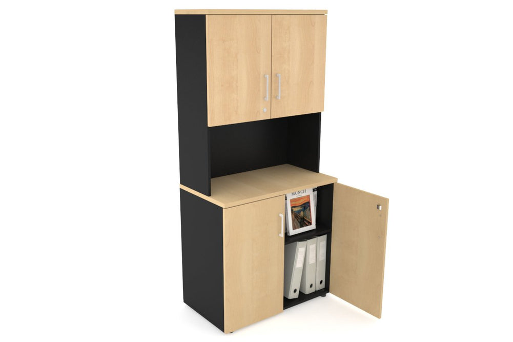 Uniform Small Storage Cupboard - Hutch with Doors [800W x 750H x 450D]-Black maple white handle