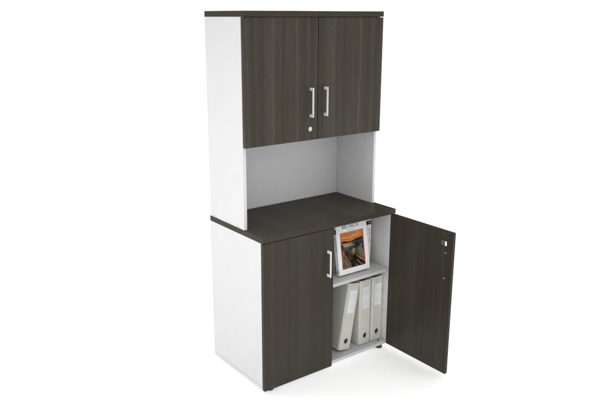 Uniform Small Storage Cupboard - Hutch with Doors [800W x 750H x 450D] Jasonl White dark oak white handle