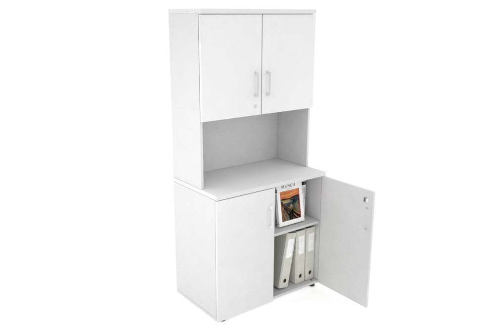 Uniform Small Storage Cupboard - Hutch with Doors [800W x 750H x 450D]-White white white handle