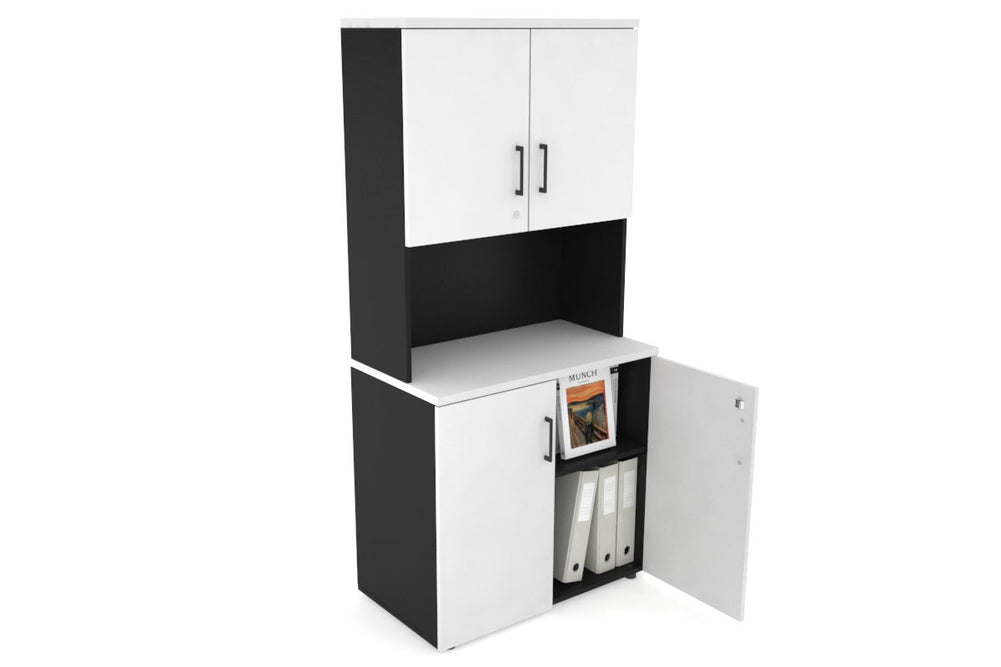 Uniform Small Storage Cupboard - Hutch with Doors [800W x 750H x 450D]-Black white black handle