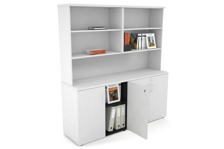 Uniform Small Storage Cupboard with Open Hutch [1600W x 750H x 450D] Jasonl White white white handle
