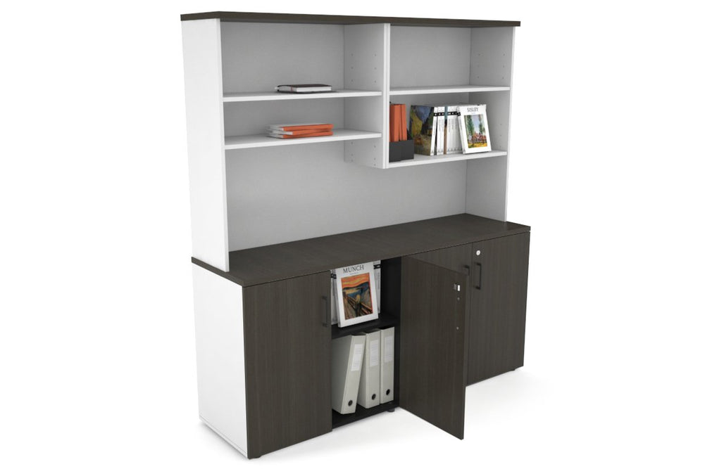 Uniform Small Storage Cupboard with Open Hutch [1600W x 750H x 450D]-Black dark oak black handle
