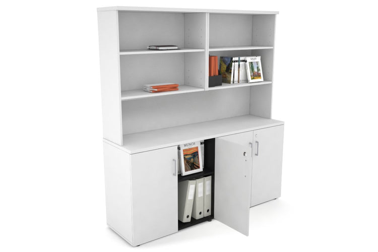 Uniform Small Storage Cupboard with Open Hutch [1600W x 750H x 450D] Jasonl White white silver handle