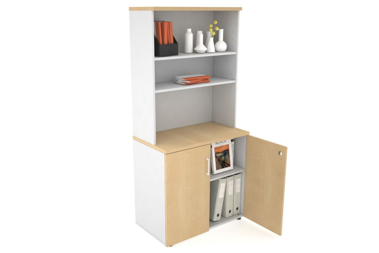 Uniform Small Storage Cupboard with Open Hutch [800W x 750H x 450D] Jasonl White maple white handle