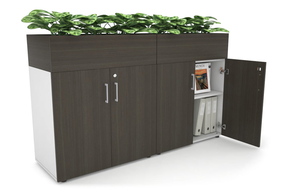 Uniform Small Storage + Planter Box [1600W x 975H x 450D]-White dark oak silver handle
