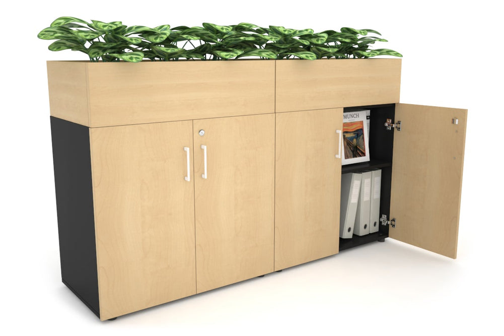 Uniform Small Storage + Planter Box [1600W x 975H x 450D]-Black maple white handle