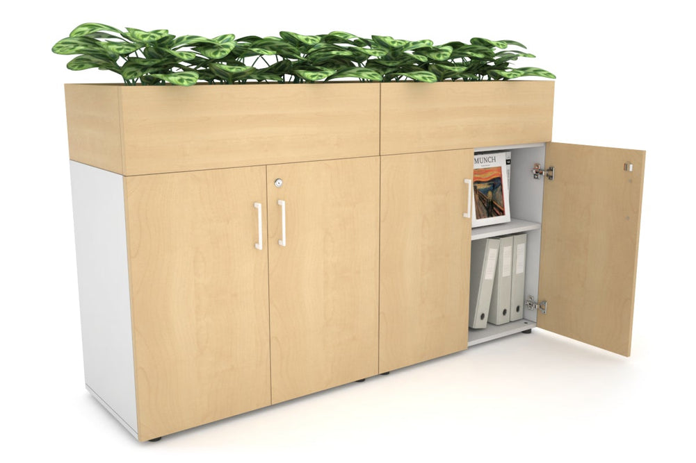 Uniform Small Storage + Planter Box [1600W x 975H x 450D]-White maple white handle