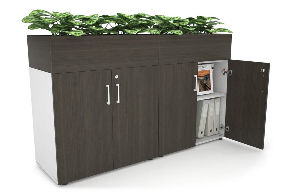 Uniform Small Storage + Planter Box [1600W x 975H x 450D]-White dark oak white handle