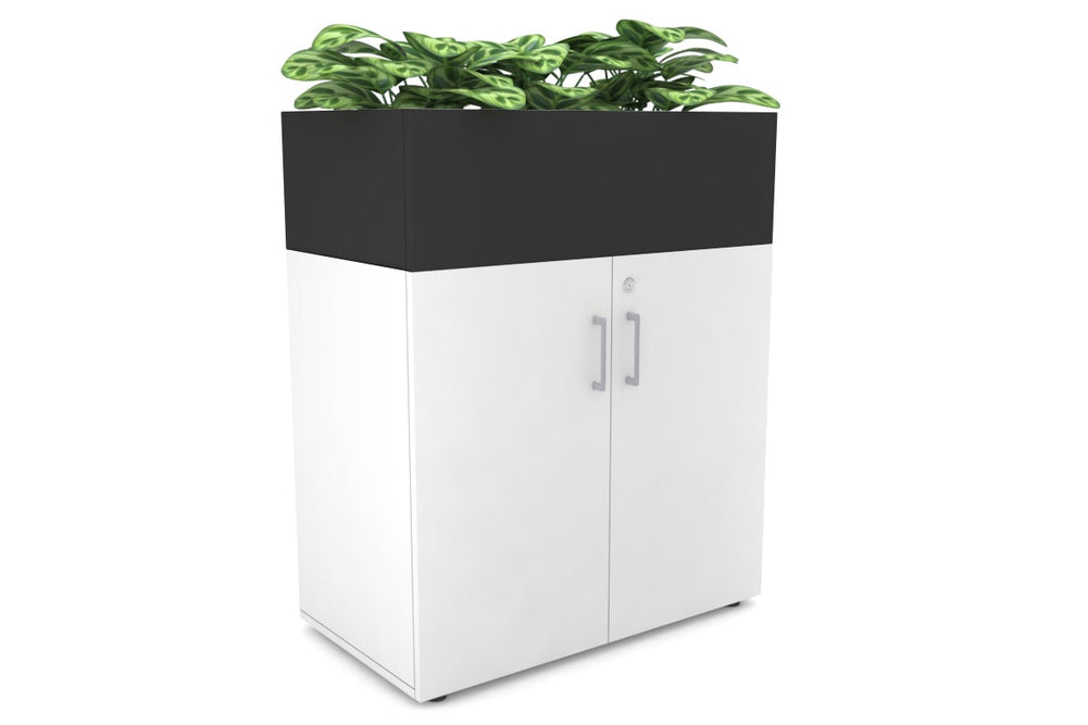 Uniform Small Storage + Planter Box [800W x 975H x 450D]-White black silver handle