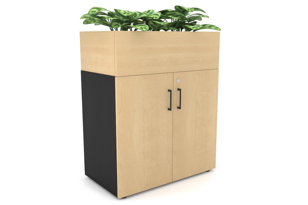 Uniform Small Storage + Planter Box [800W x 975H x 450D]-Black maple black handle