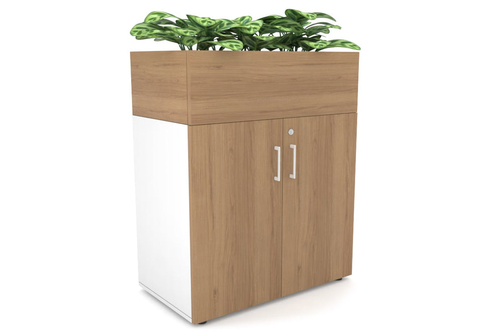 Uniform Small Storage + Planter Box [800W x 975H x 450D]-White salvage oak white handle