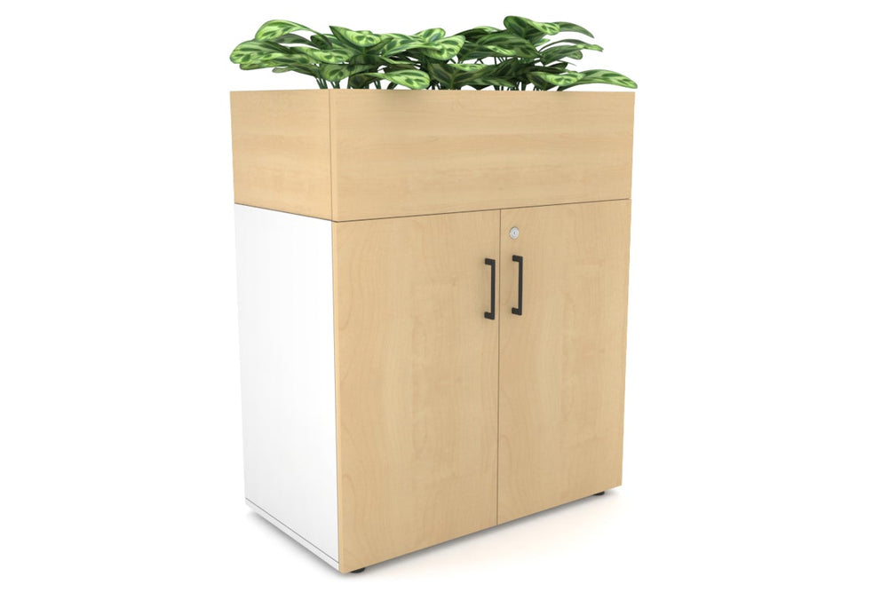 Uniform Small Storage + Planter Box [800W x 975H x 450D]-White maple black handle