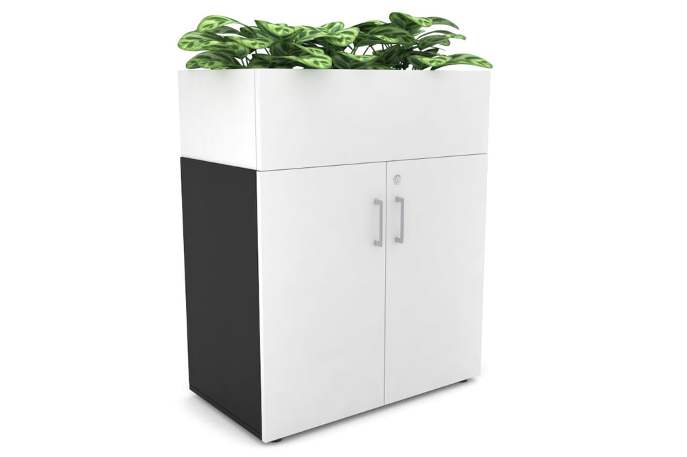 Uniform Small Storage + Planter Box [800W x 975H x 450D]-Black white silver handle