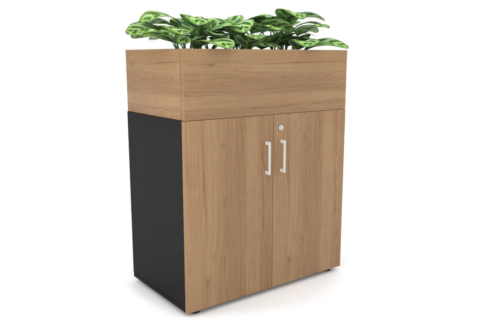 Uniform Small Storage + Planter Box [800W x 975H x 450D]-Black salvage oak white handle
