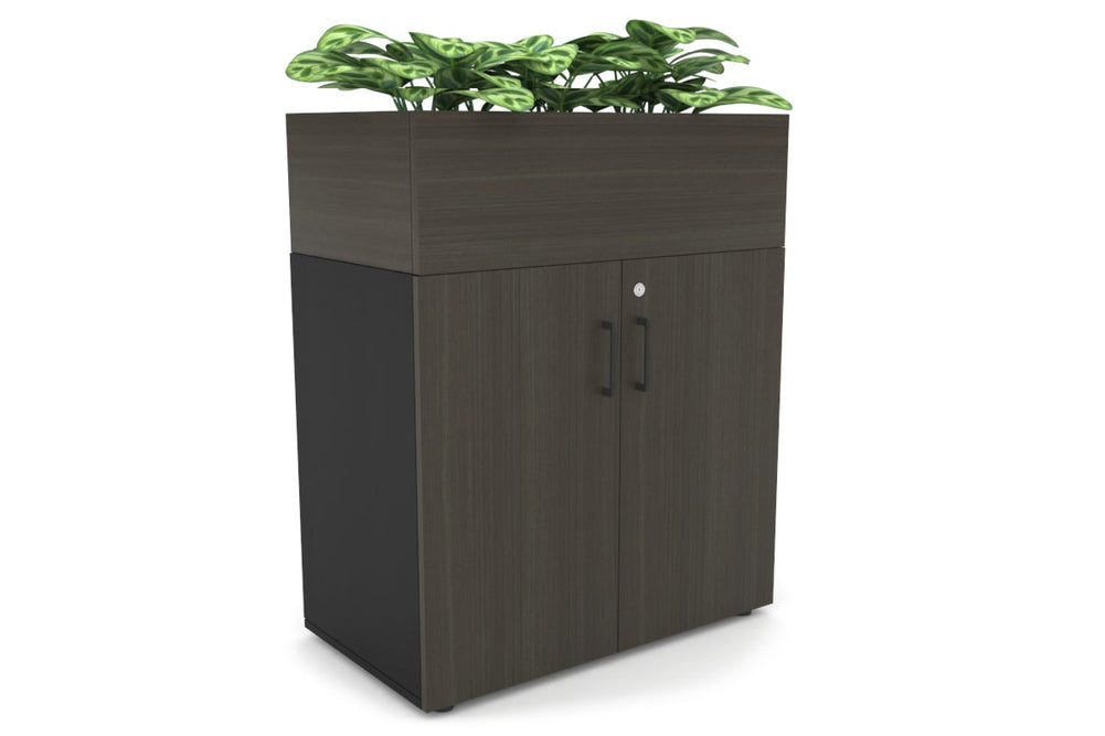 Uniform Small Storage + Planter Box [800W x 975H x 450D]-Black dark oak black handle