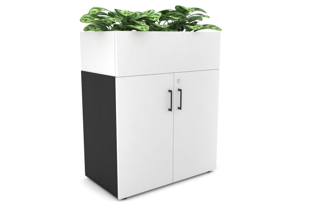 Uniform Small Storage + Planter Box [800W x 975H x 450D]-Black white black handle