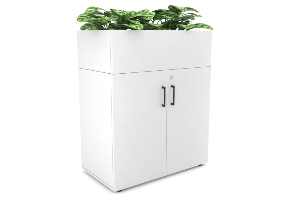Uniform Small Storage + Planter Box [800W x 975H x 450D]-White white black handle