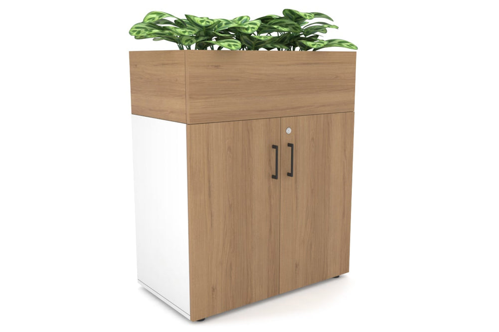 Uniform Small Storage + Planter Box [800W x 975H x 450D]-White salvage oak black handle
