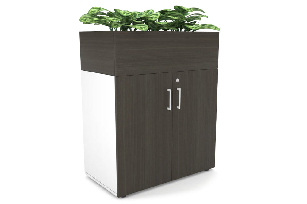 Uniform Small Storage + Planter Box [800W x 975H x 450D]-White dark oak white handle