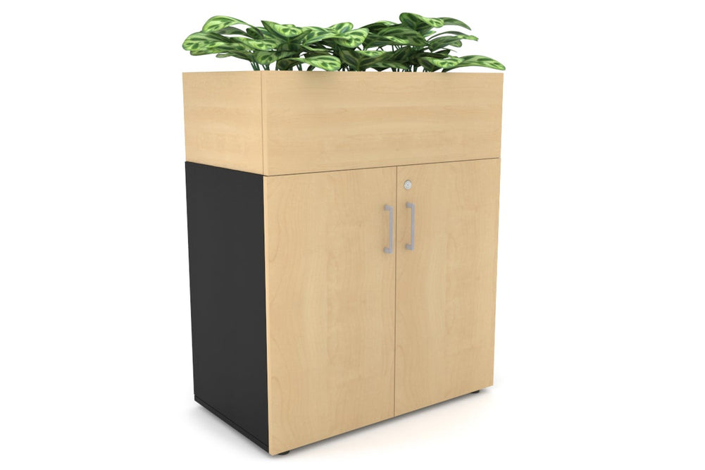 Uniform Small Storage + Planter Box [800W x 975H x 450D]-Black maple silver handle