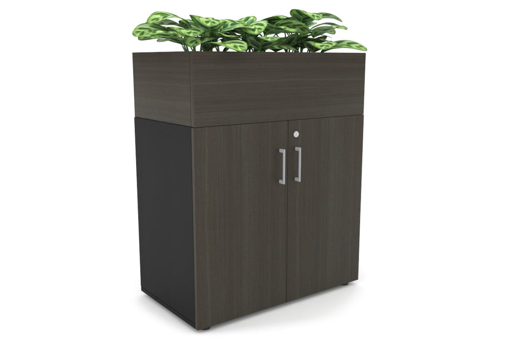 Uniform Small Storage + Planter Box [800W x 975H x 450D]-Black dark oak silver handle