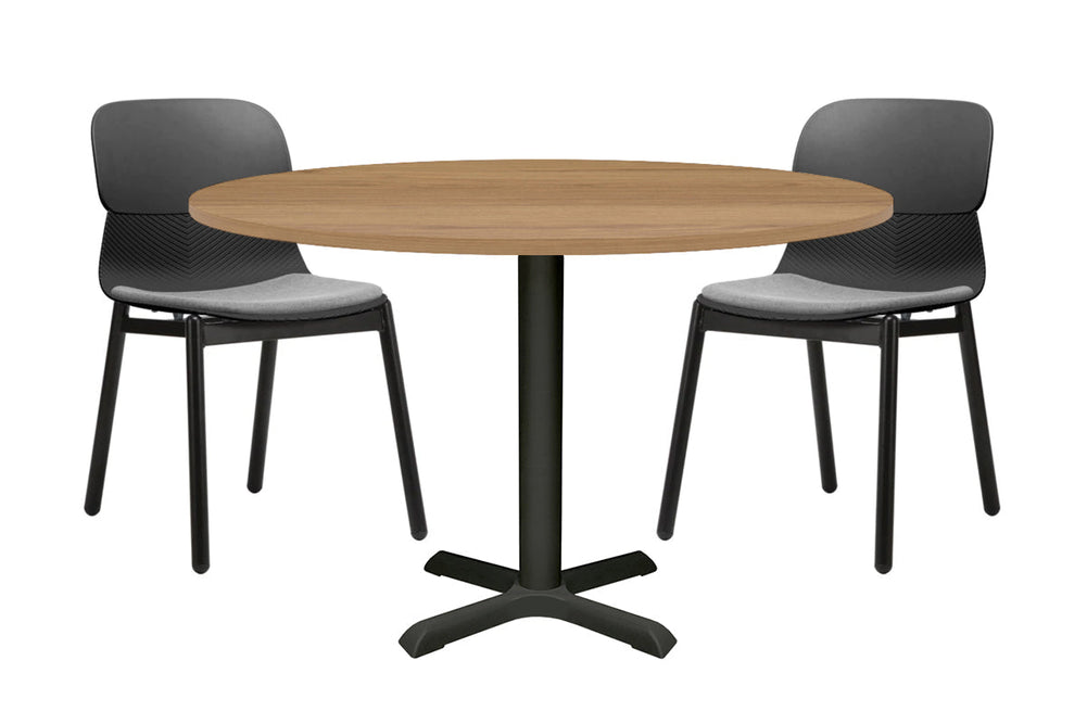 Universal Round Meeting Table [1000 mm]-Black leg salvage oak 