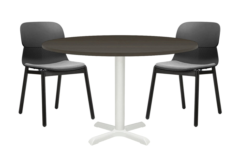 Universal Round Meeting Table [1000 mm]-White leg dark oak 