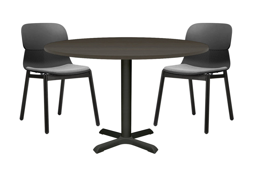 Universal Round Meeting Table [1000 mm]-Black leg dark oak 