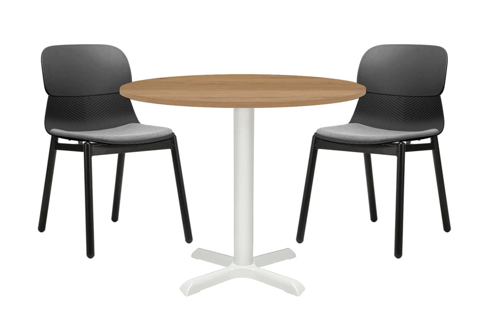 Universal Round Meeting Table [600 mm]-White leg salvage oak 