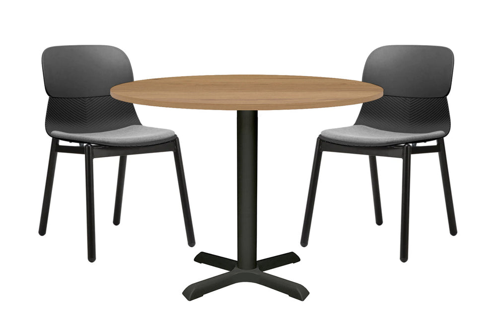 Universal Round Meeting Table [800 mm]-Black leg salvage oak 