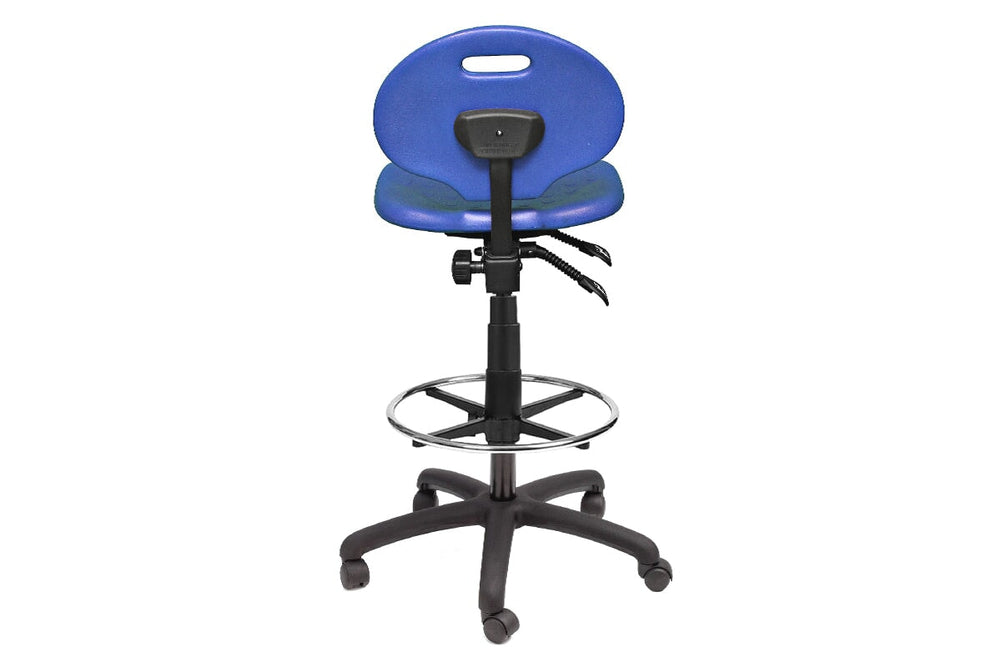 Uplifting Clam Round Blue Drafting Chair-blue with black glides  