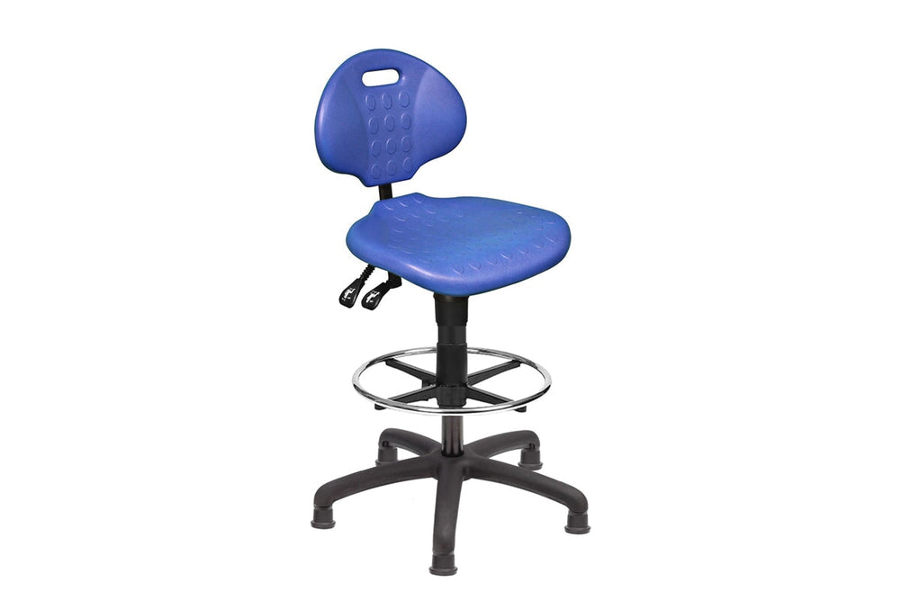 Uplifting Clam Round Blue Drafting Chair-blue with black glides  