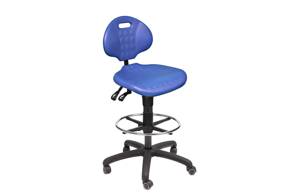 Uplifting Clam Round Blue Drafting Chair-blue with black glides  