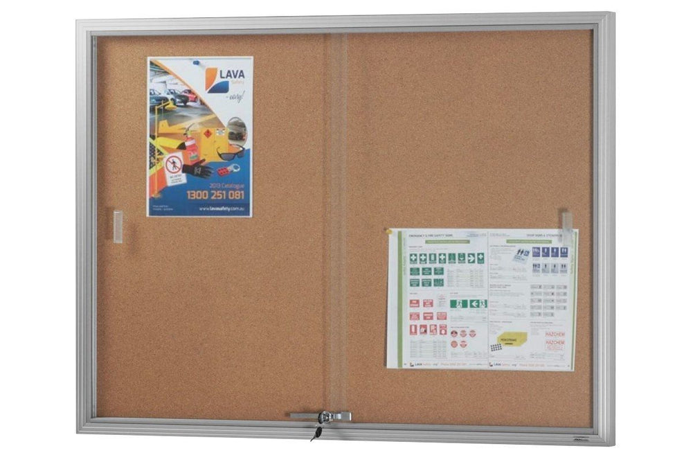 Vision Cork Notice Board Sliding Glass Door Silver Frame-1525 x 915  