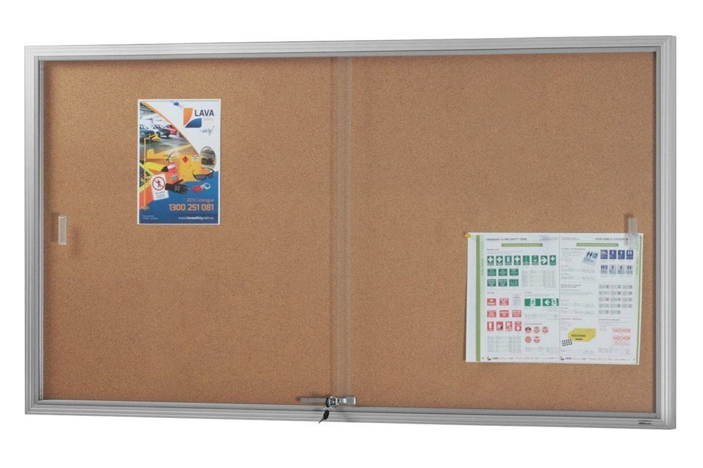 Vision Cork Notice Board Sliding Glass Door Silver Frame-1525 x 915  