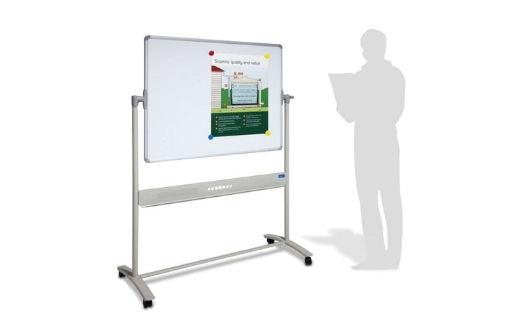 Vision Heavy Duty Porcelain Magnetic Mobile Whiteboard on Wheels Pivoting/ Fixed - Silver Frame Vision white 