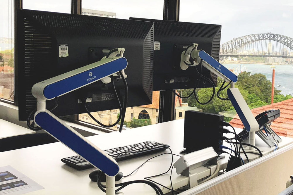 Zgo Dynamic Dual Monitor Arms-polished tray zhub