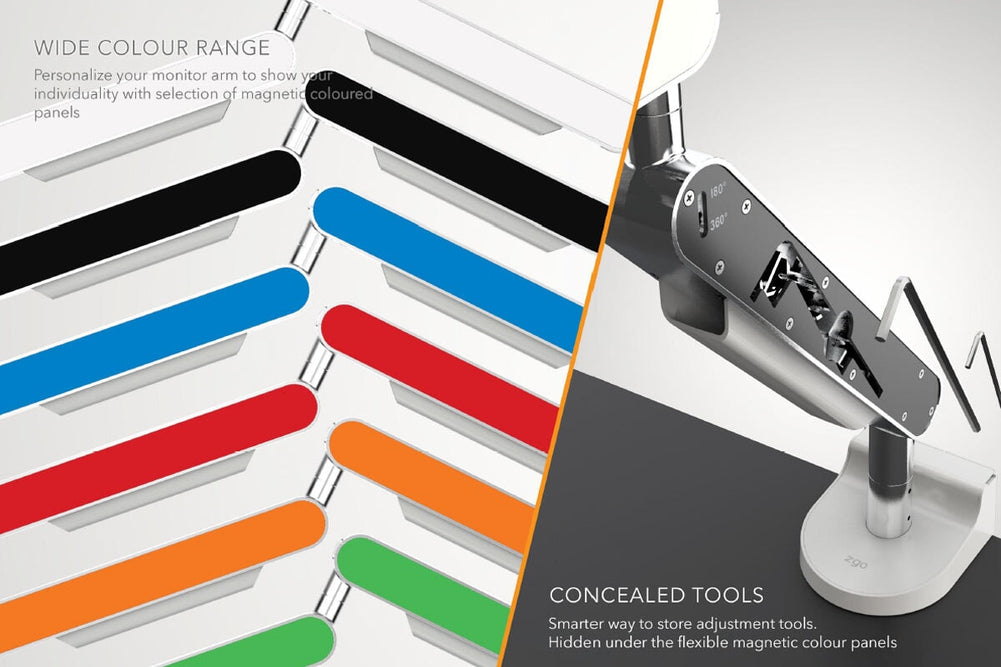 Zgo Dynamic Dual Monitor Arms-polished tray zhub