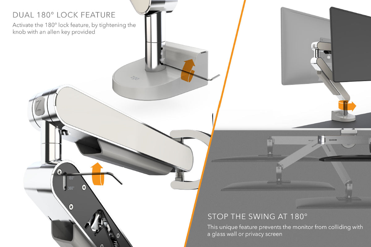 Zgo Dynamic Single Arm with Crossbar for Dual Monitor Arms-polished tray zdock