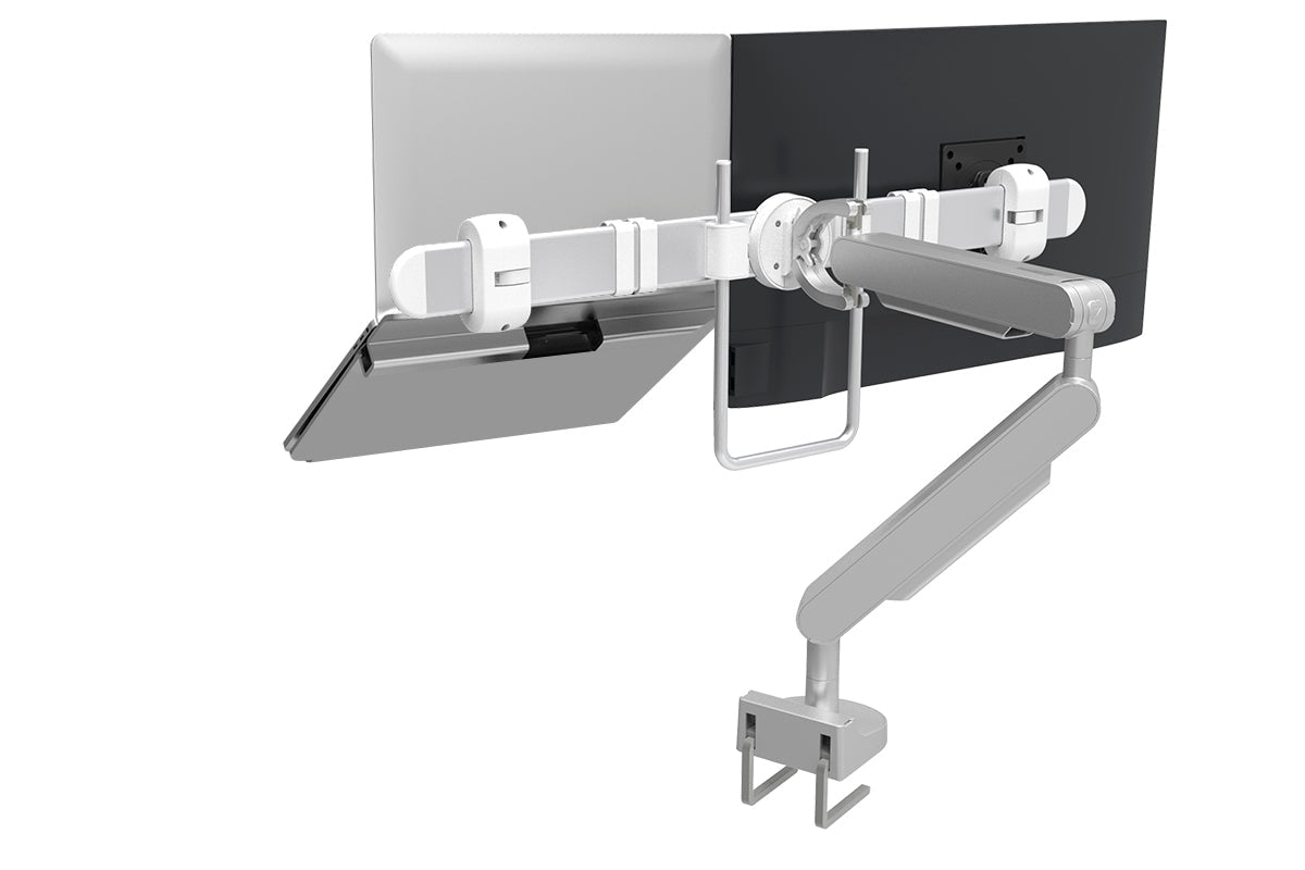 Zgo Dynamic Single Arm with Crossbar for Dual Monitor Arms-silver tray none